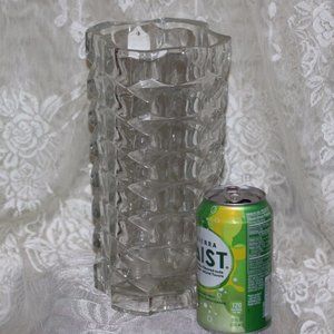 France Vintage Geometric Optic Clear Glass VASE Heavy Large 9 1/4"  very pretty